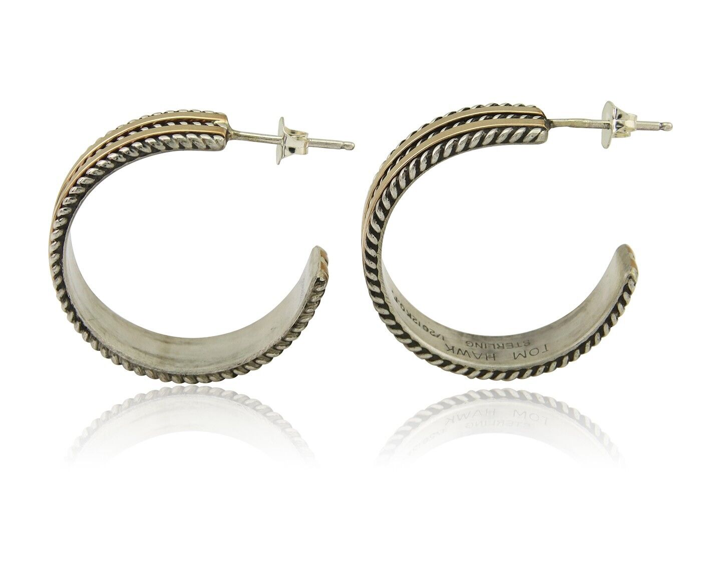 Navajo Earrings 925 Silver & Gold Handmade Artist Signed Tom Hawk C.80's