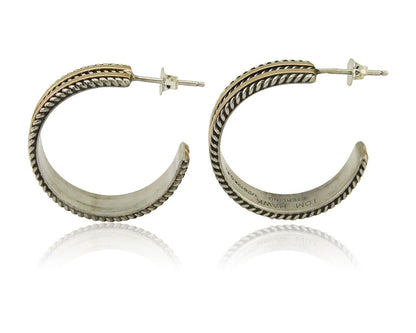 Navajo Earrings 925 Silver & Gold Handmade Artist Signed Tom Hawk C.80's