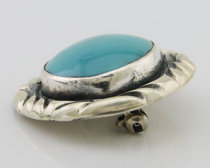 Navajo Pin 925 Silver Natural Mined Turquoise Artist Signed C Montoya C.80's