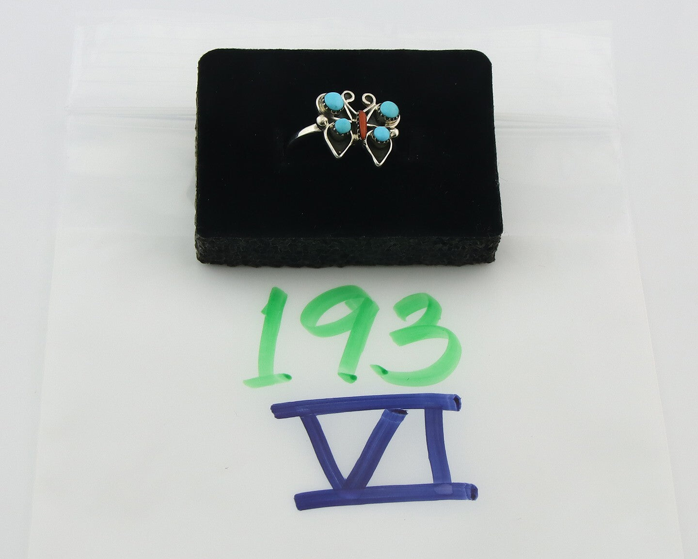 Navajo Butterfly Ring 925 Sterling Silver Authentic Turquoise & Coral Size 7.25