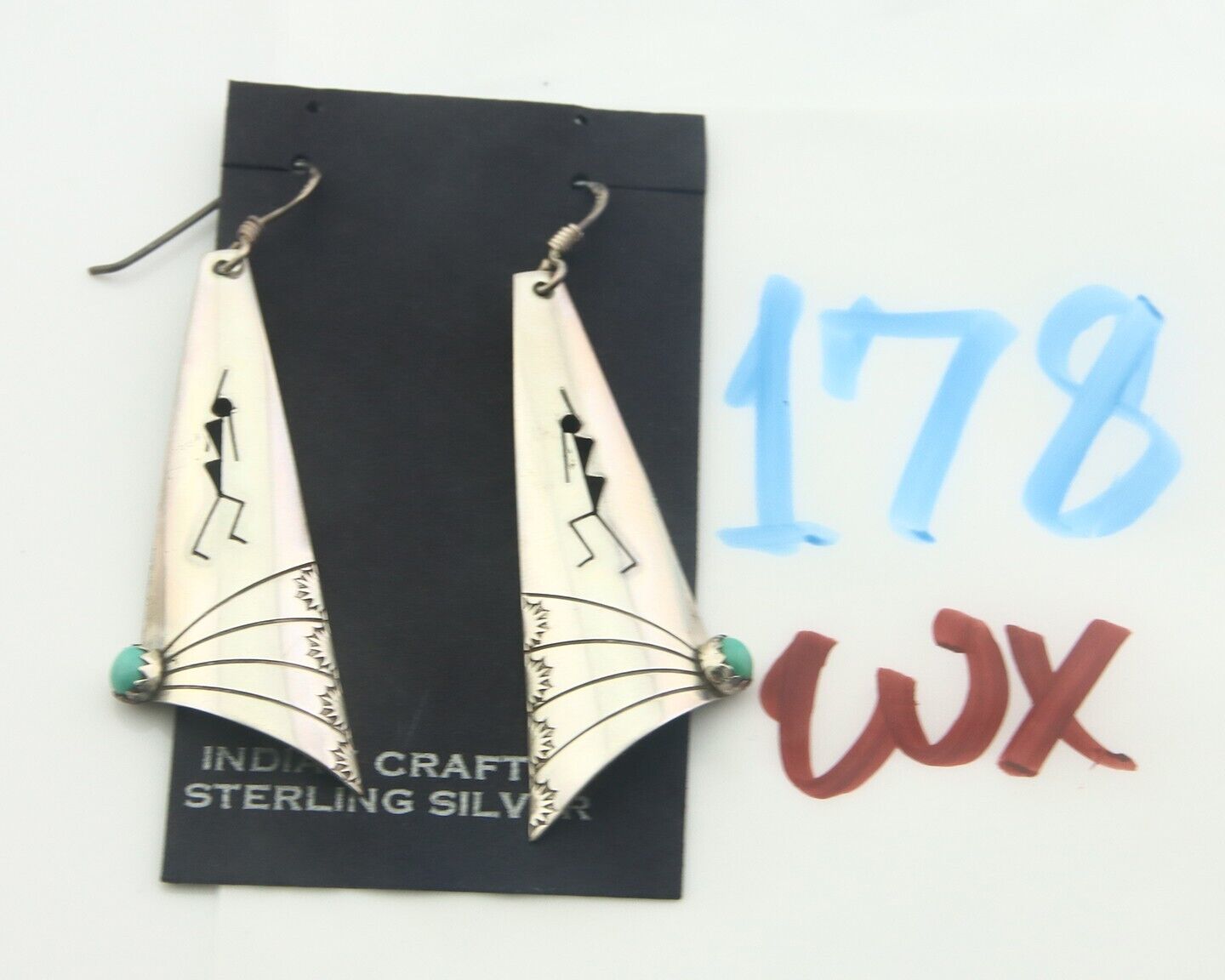 Navajo Earrings 925 Silver Kokopelli Natural Turquoise Native Artist C.80's