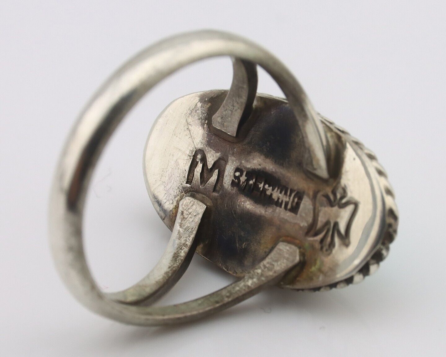 Navajo Handmade Ring 925 Silver Kingman Turquoise Signed M Montoya C.80's
