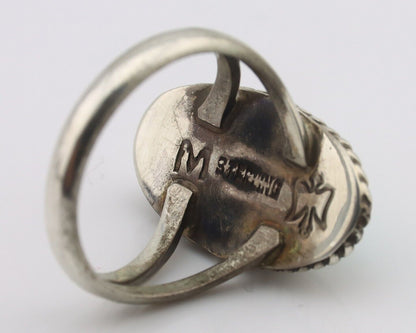 Navajo Handmade Ring 925 Silver Kingman Turquoise Signed M Montoya C.80's