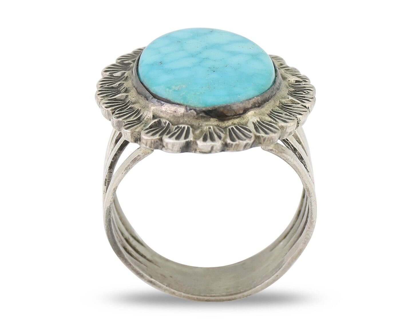 Navajo Ring 925 Silver Spiderweb Turquoise Signed Allison Lee C.80's