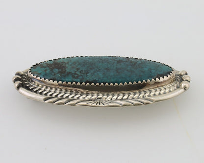 Navajo Pin Pendant 925 Silver Turquoise Hand Stamped Artist Signed D C.80's