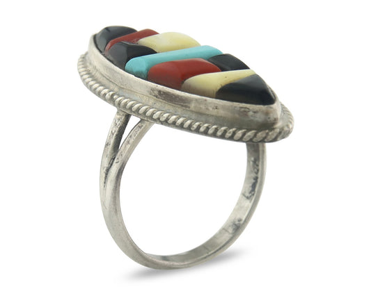 Vintage Zuni Ring Sterling Silver Authentic Gemstone Handmade Size 6.25