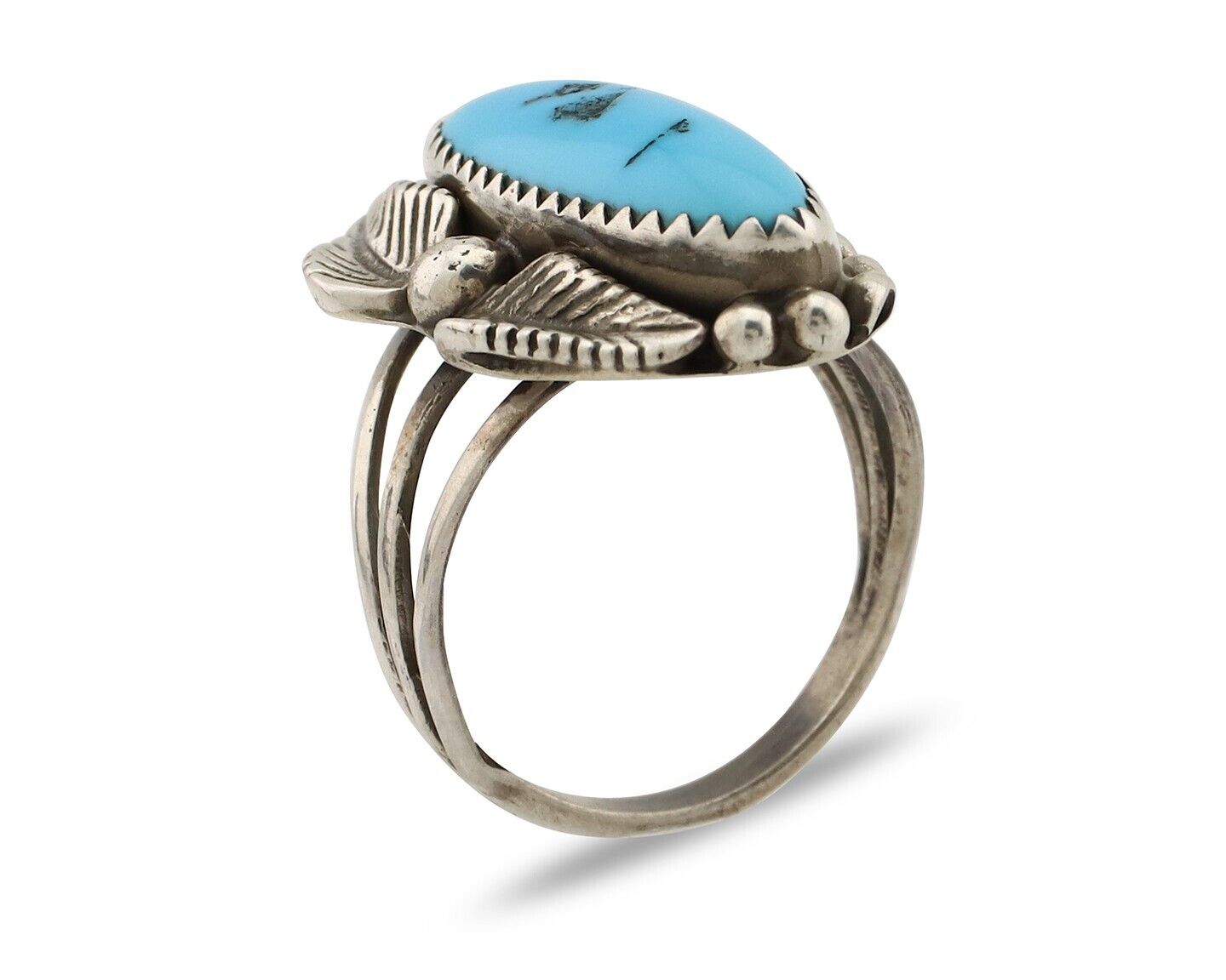 Navajo Ring 925 Silver Sleeping Beauty Turquoise Signed SC C.80's