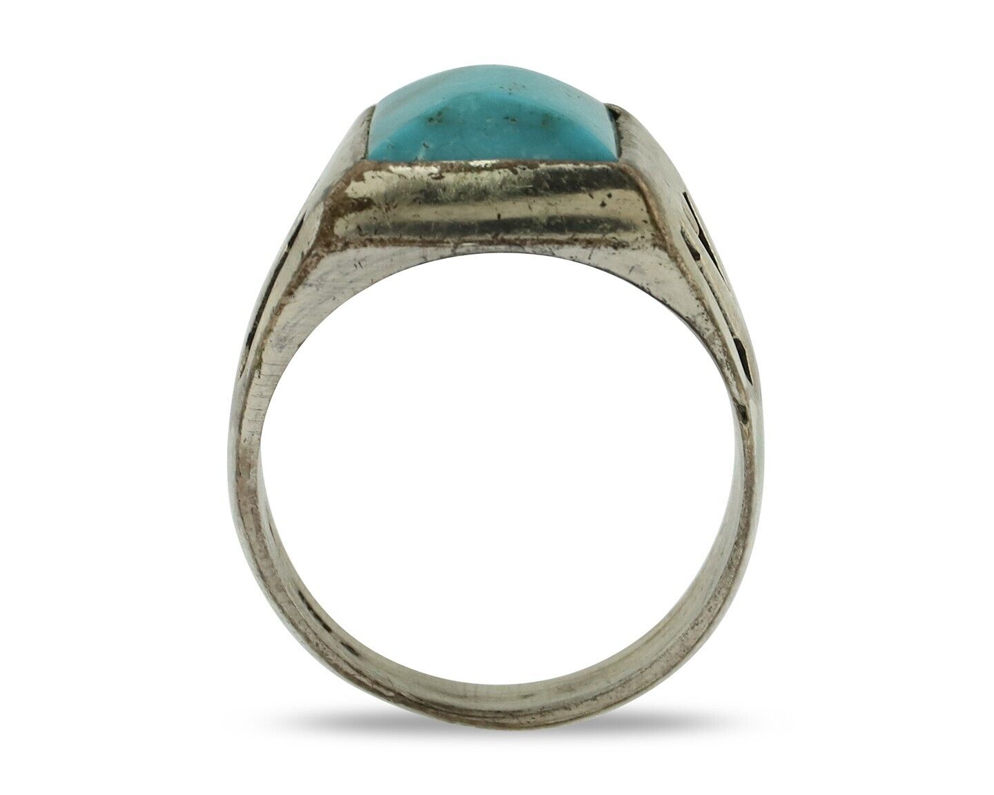 Navajo Ring 925 Silver Kingman Turquoise Signed Sun Bell Silver Company C.80's