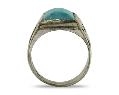 Navajo Ring 925 Silver Kingman Turquoise Signed Sun Bell Silver Company C.80's