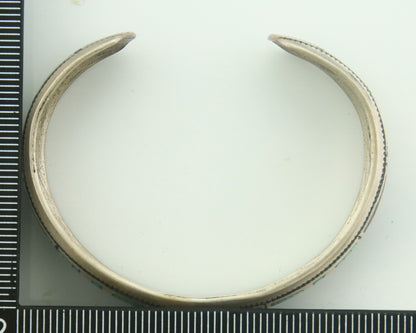 Navajo Bracelet 925 Silver Inlaid Coral Turquoise Cuff Artist Signed LB C.80's