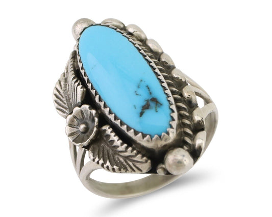 Navajo Ring 925 Silver Sleeping Beauty Turquoise Artist Signed SC C.80's
