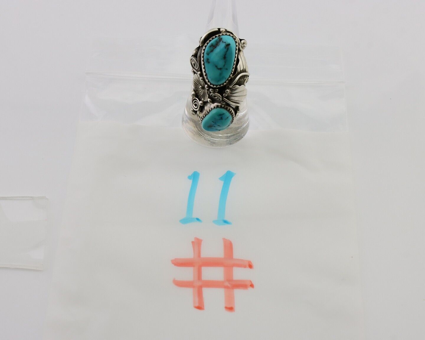 Navajo Ring 925 Silver Sleeping Beauty Turquoise Native American Artist C.80's