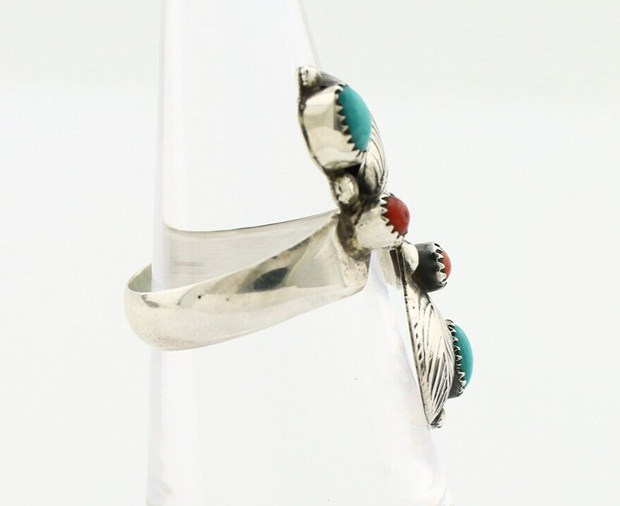 Navajo Adjustable Ring 925 Silver Turquiose & Coral Native Artist C.80's