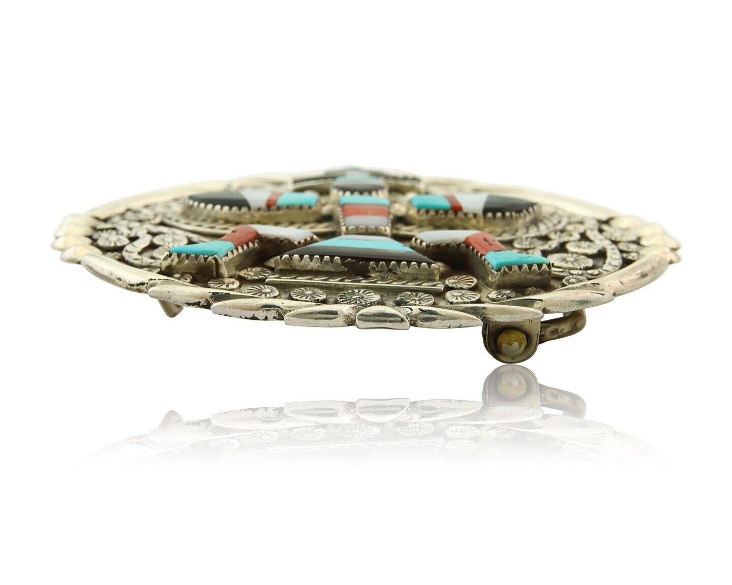 Zuni Belt Buckle 925 Sterling Silver Signed Gary & Paulinis Vacit c.80's