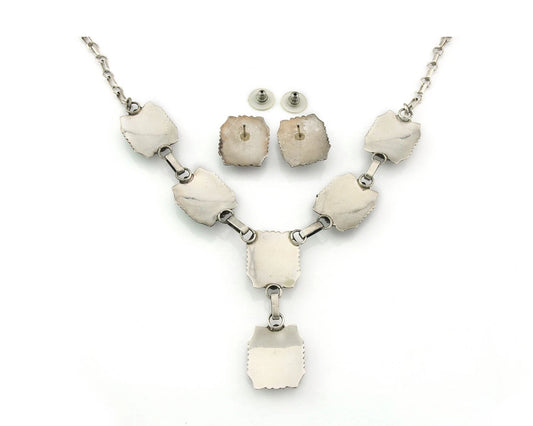 Navajo Necklace Earring Set Sterling Silver Onyx Vintage Signed Begay