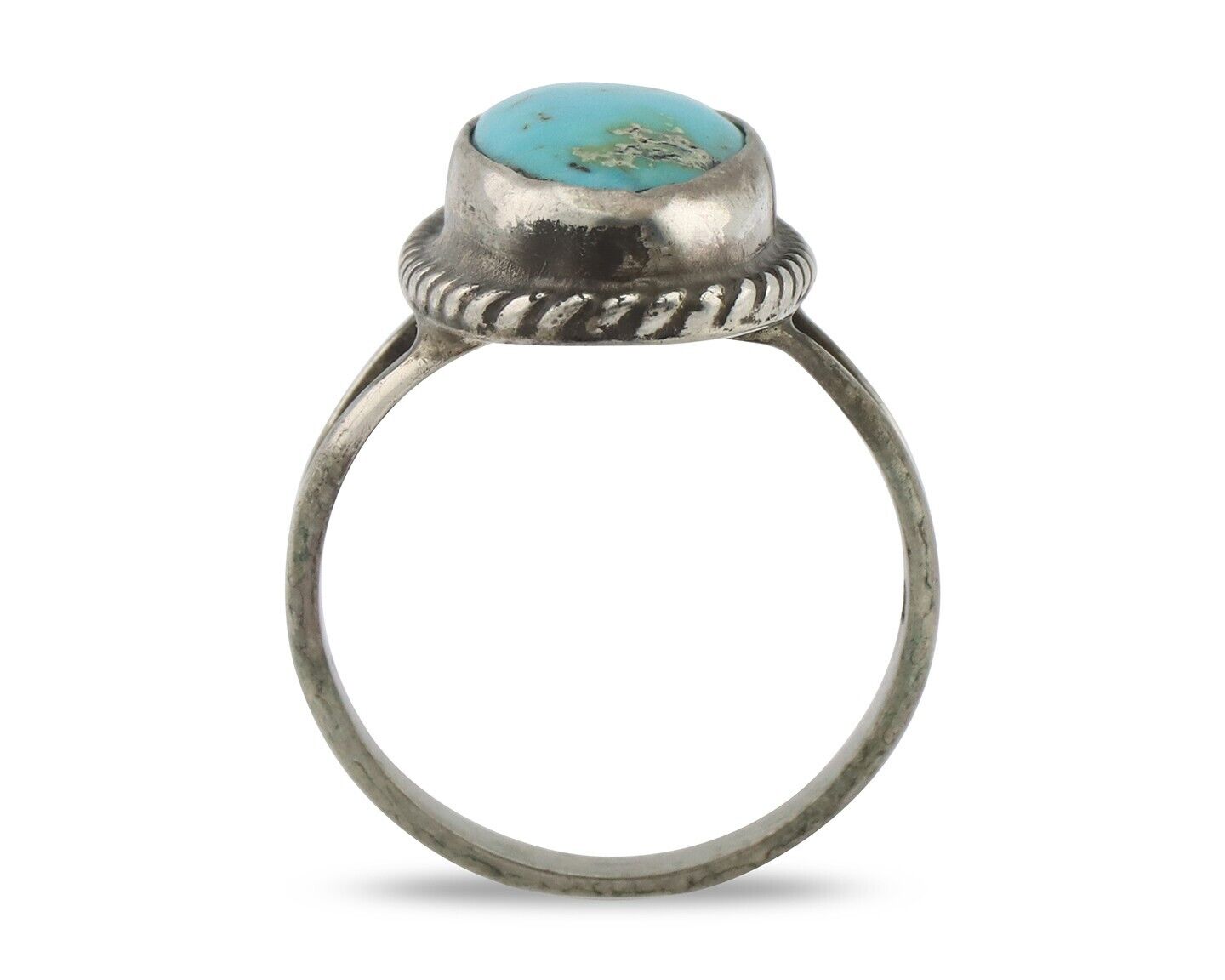 Navajo Ring .925 Silver Natural Kingman Turquoise Native American Artist C.80's