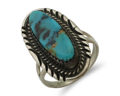 Navajo Ring 925 Silver Natural Turquoise Signed USA C.80's