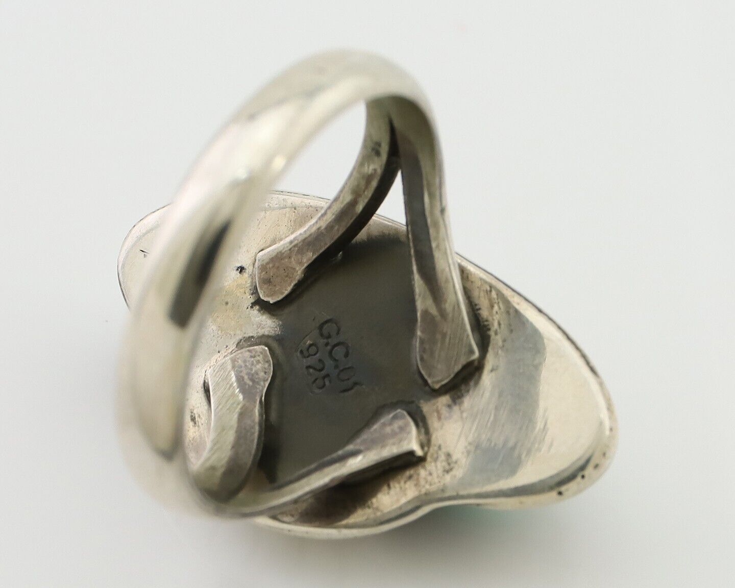 Navajo Handmade Ring 925 Silver Natural Turquoise Artist Signed GC01 C.80's