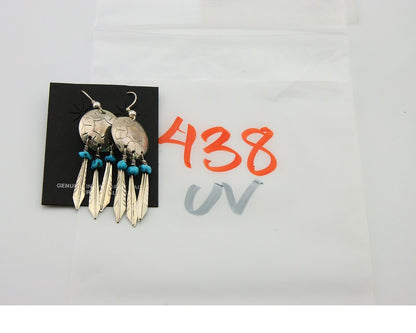 Navajo Earrings 925 Silver Dream Catcher Natural Turquoise Native Artist C.80's