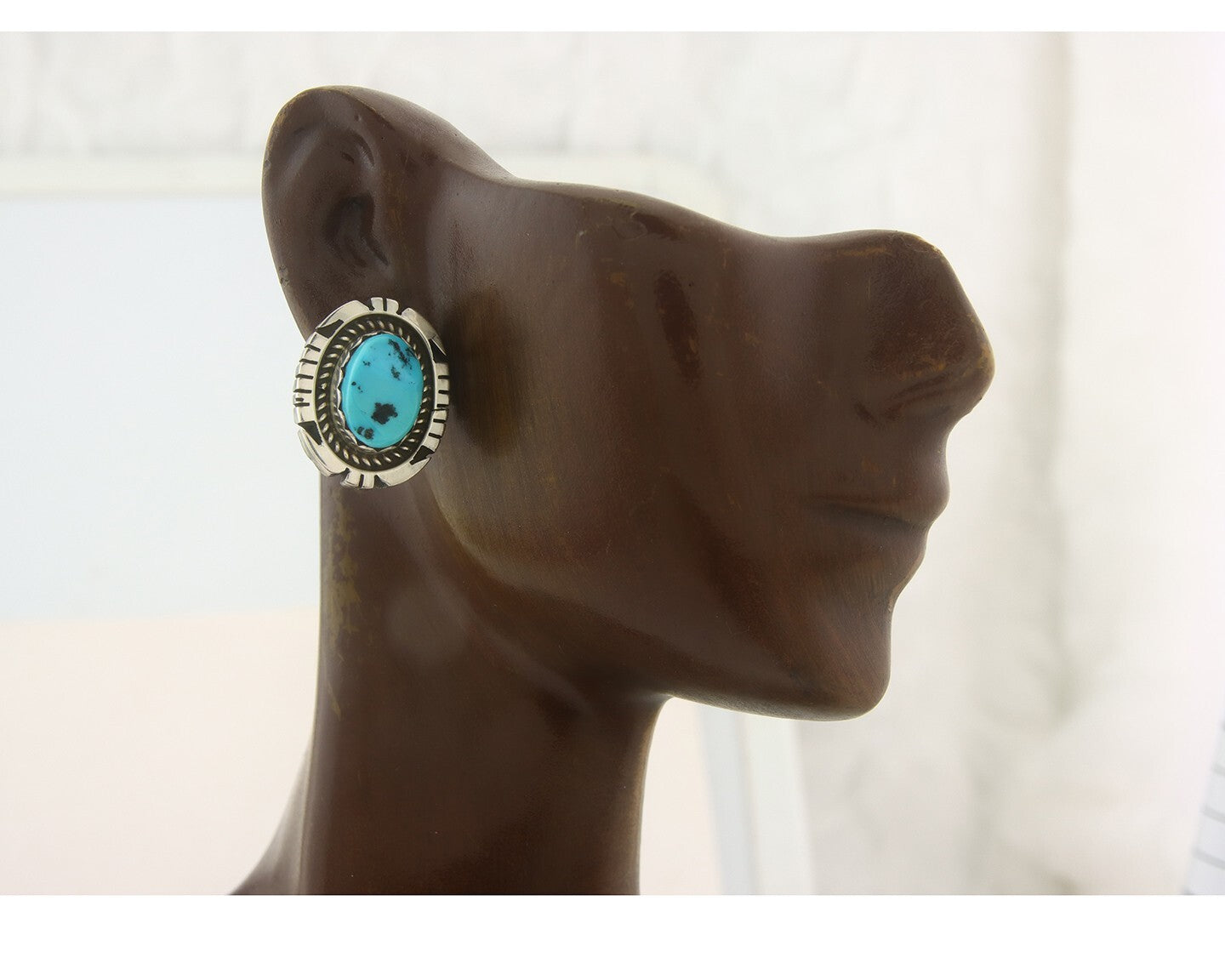 Navajo Earrings 925 Silver Natural Turquoise Native Signed Jon McCray C.80's