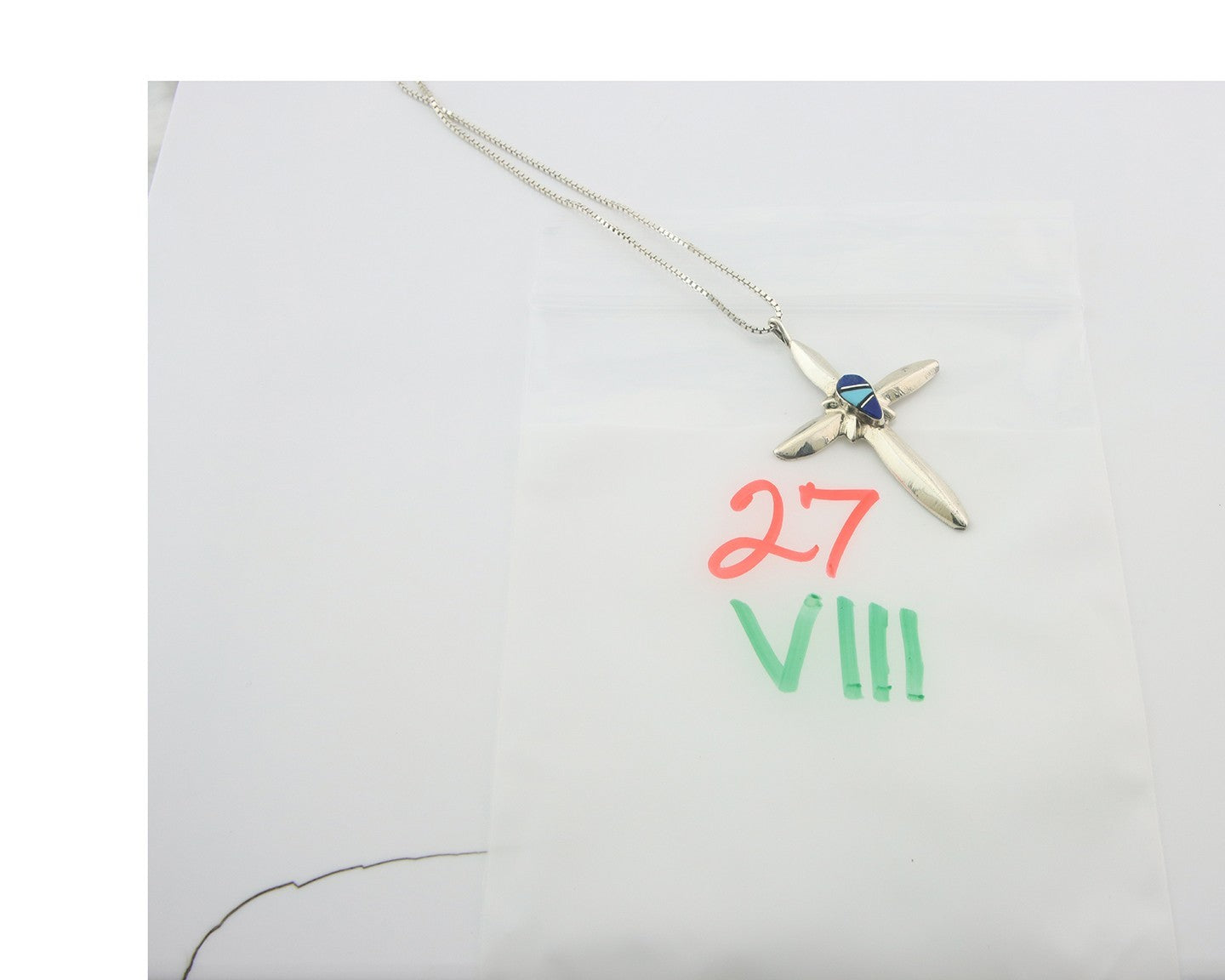 Navajo Cross Necklace Sterling Silver Authentic Natural Gemstones Signed M