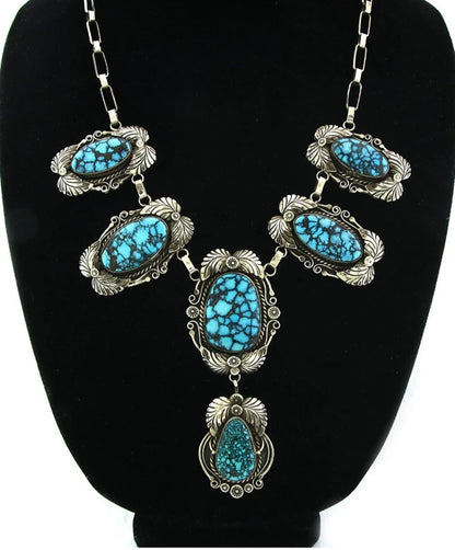 Navajo Necklace Sterling Silver Turquoise Vintage Signed Henrietta Yesele