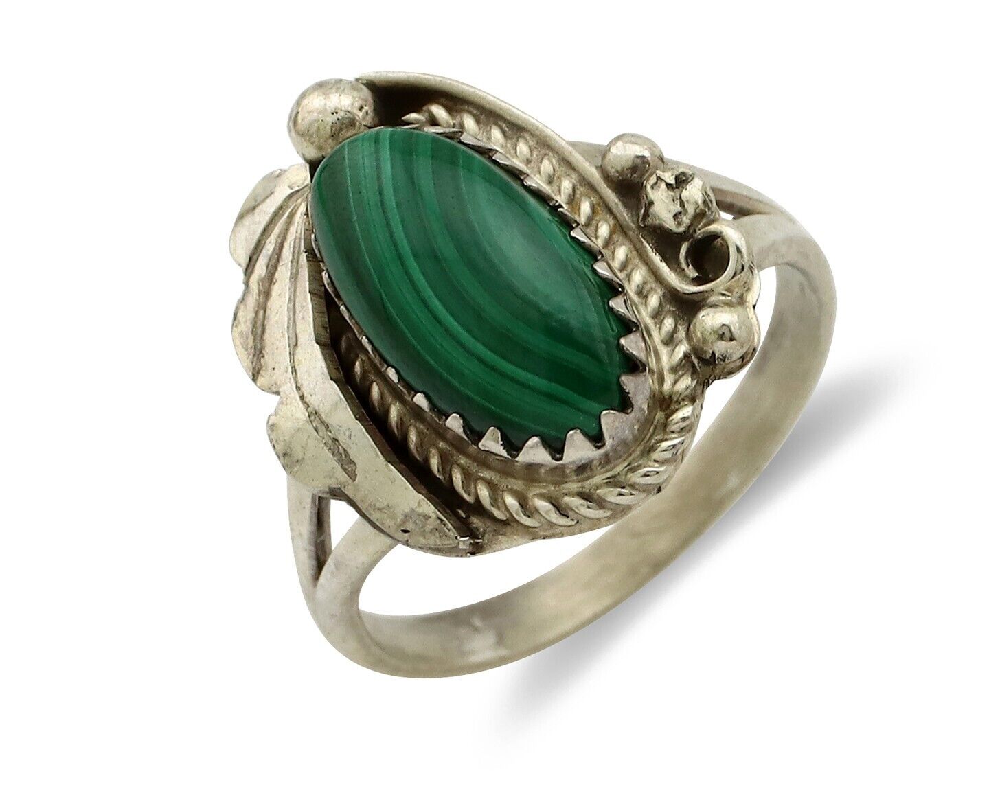 Navajo Ring 925 Silver Natural Mined Malachite Artist Signed Justin Morris C.80s