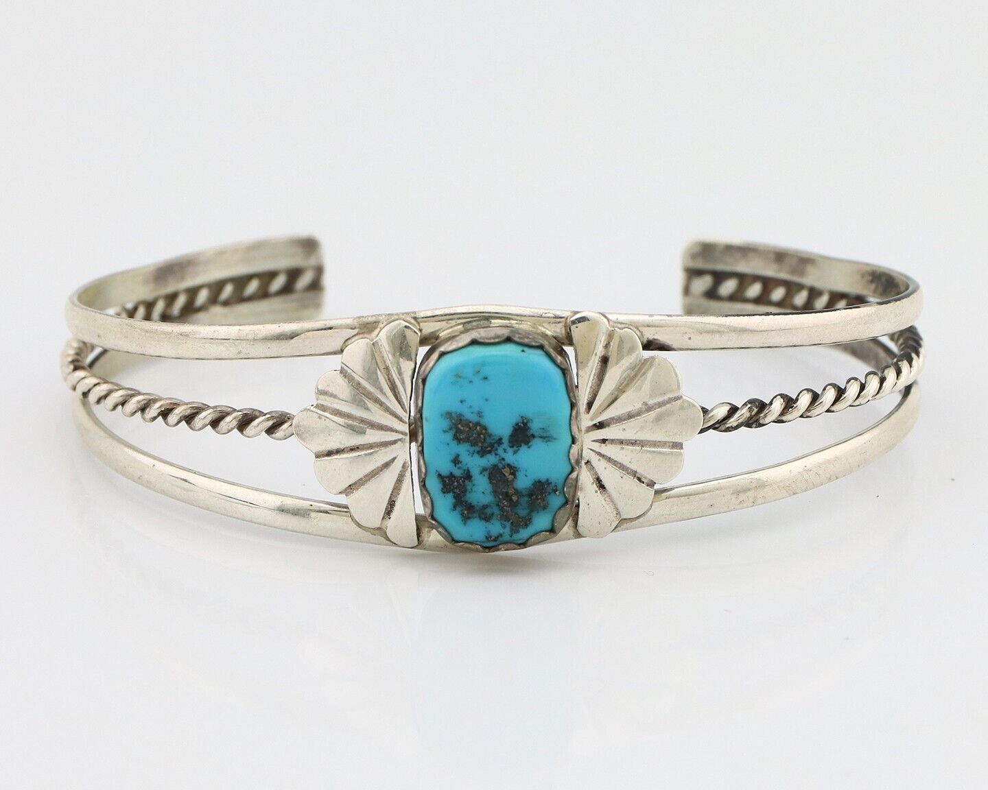 Navajo Bracelet 925 Silver Sleeping Beauty Turquoise Artist Signed LT CHEE C80s