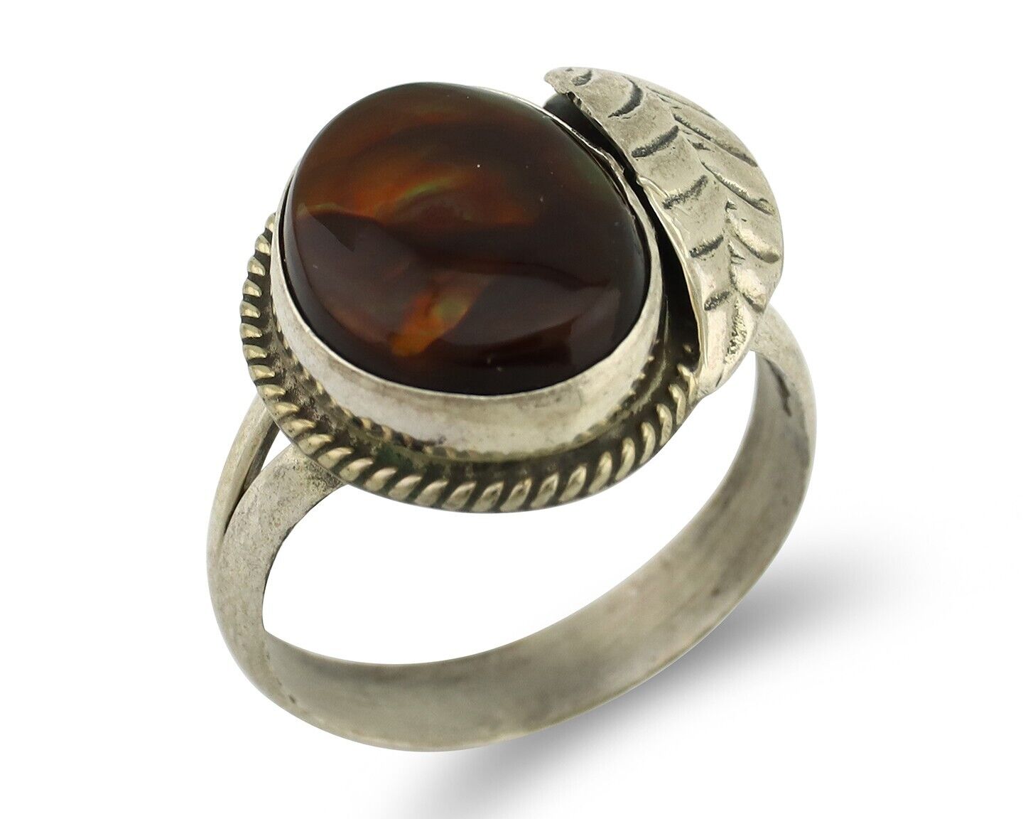 Navajo Handmade Ring 925 Silver Natural High Grade Fire Opal Native Artist C.80s