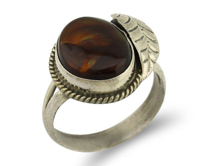 Navajo Handmade Ring 925 Silver Natural High Grade Fire Opal Native Artist C.80s
