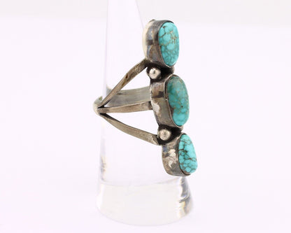 Navajo 3 Stone Ring 925 Silver Morenci Turquoise Native American Artist C.80's