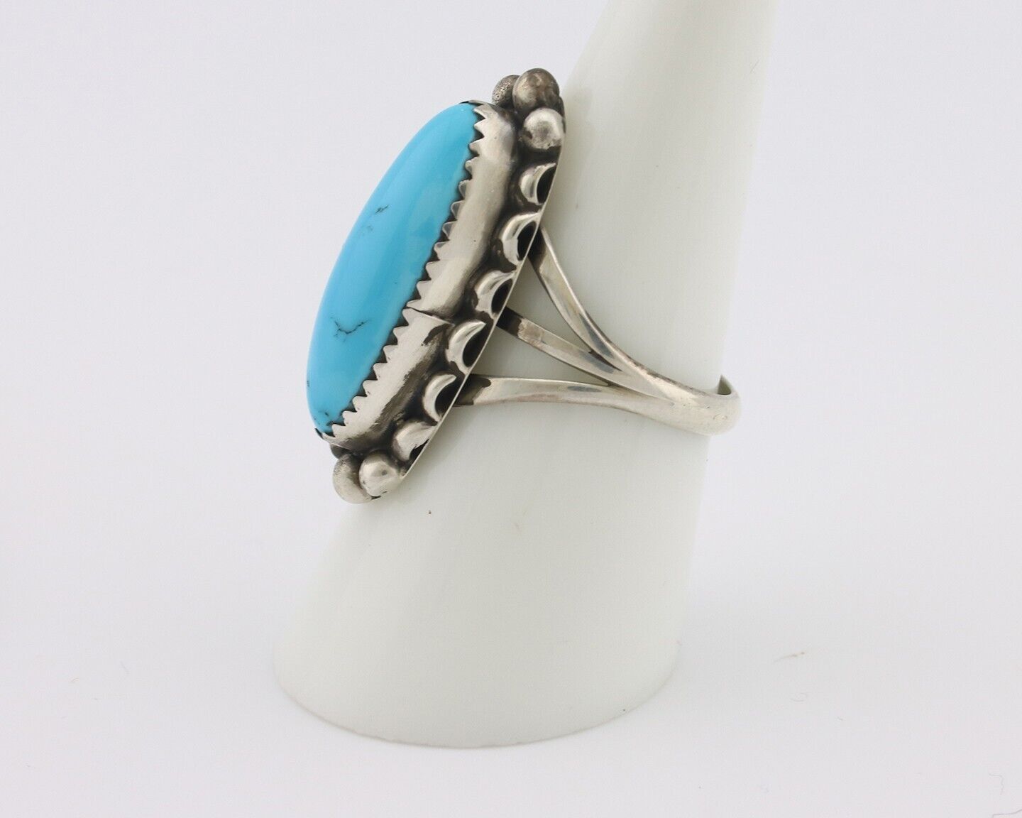 Navajo Ring .925 Silver Sleeping Beauty Turquoise Signed SkyStone Creations C80s