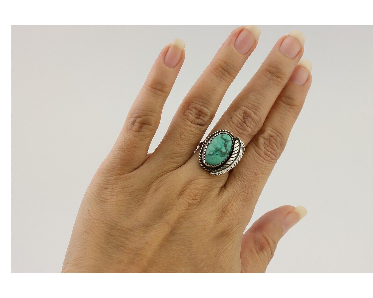 Navajo Handmade Ring 925 Silver Natural Turquoise Artist Signed IJC C.80's
