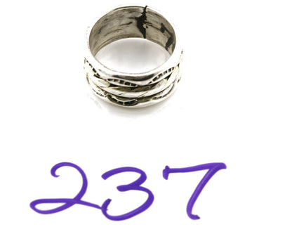 Navajo Ring .925 Silver Handmade Hand Stamped 3 Row Rope Band C.1980's Size 5.0