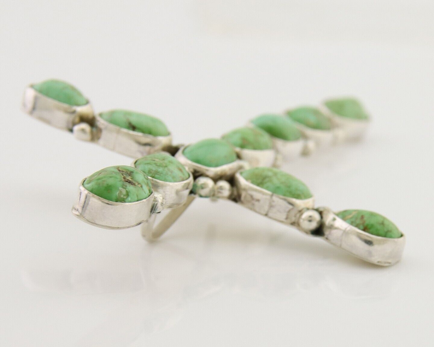 Navajo Cross Handmade Pendant 925 Silver Turquoise Artist Signed Russel Sam C80s