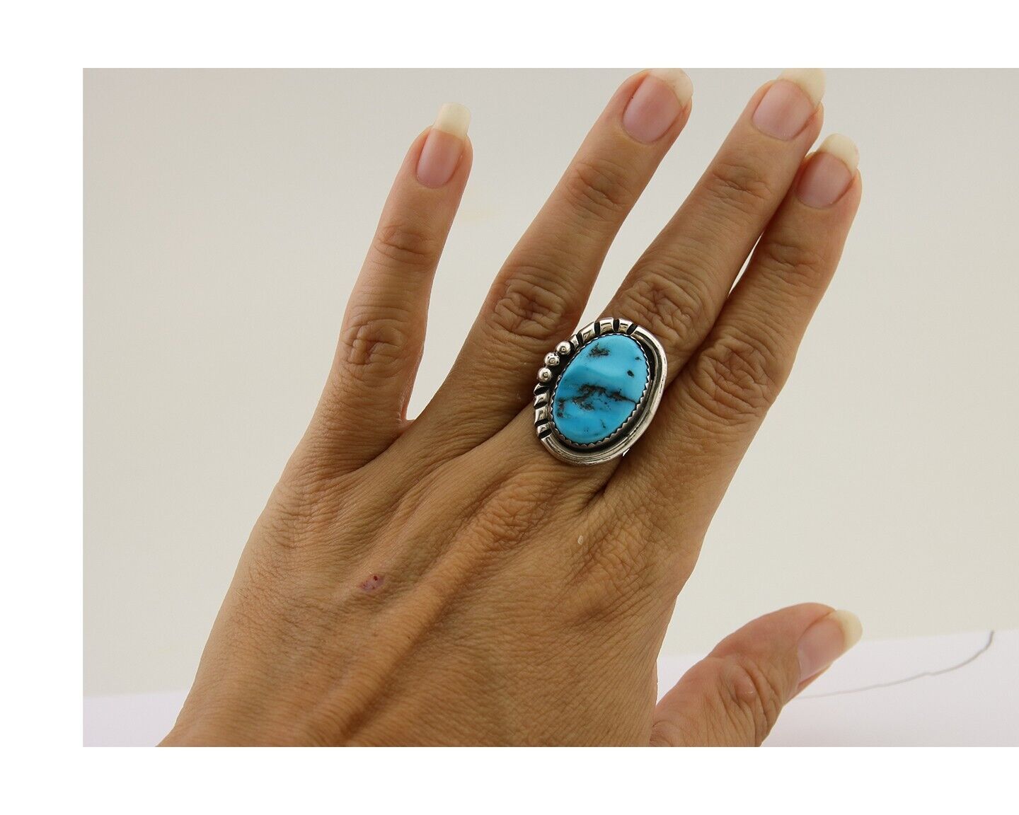 Navajo Ring 925 Silver Blue Turquoise Native American Artist C.80's