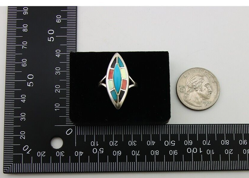 Navajo Ring 925 Silver Turquoise Shell Onyx Spiney Oyster Native Artist C80's