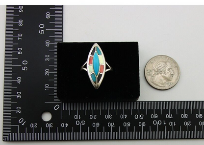 Navajo Ring 925 Silver Turquoise Shell Onyx Spiney Oyster Native Artist C80's