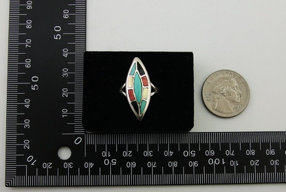 Navajo Ring 925 Silver Turquoise Shell Onyx Spiney Oyster Native Artist C80's