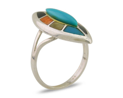 Navajo Ring 925 Silver Turquoise Shell Onyx Spiney Oyster Native Artist C.80's