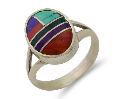 Navajo Ring 925 Sterling Silver Natural Gemstones Artist Signed Sunrise C.80's