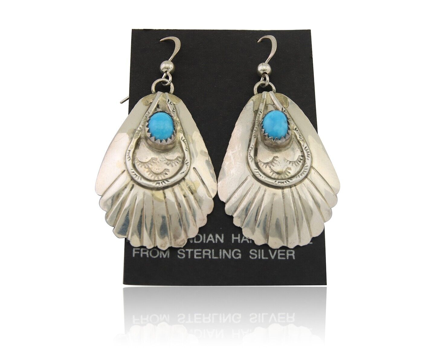 Navajo Earrings 925 Silver Turquoise Artist Signed Dean Brown C.80's