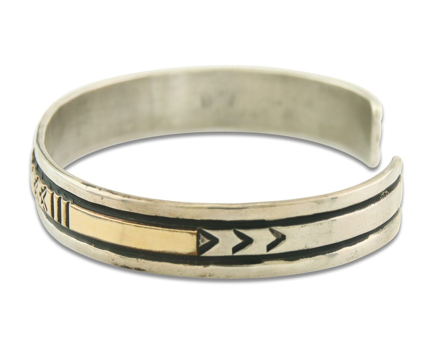 Navajo Bracelet Gold & 925 Silver Handmade 8.3 mm Wide Signed Thomas Singer C80s