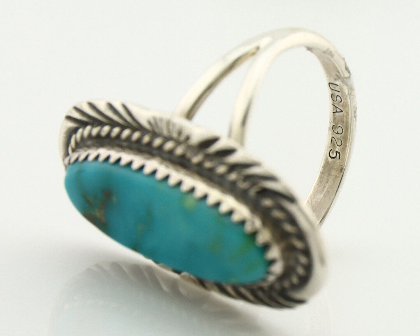 Navajo Ring 925 Silver Natural Turquoise Native Artist Signed USA C.80's