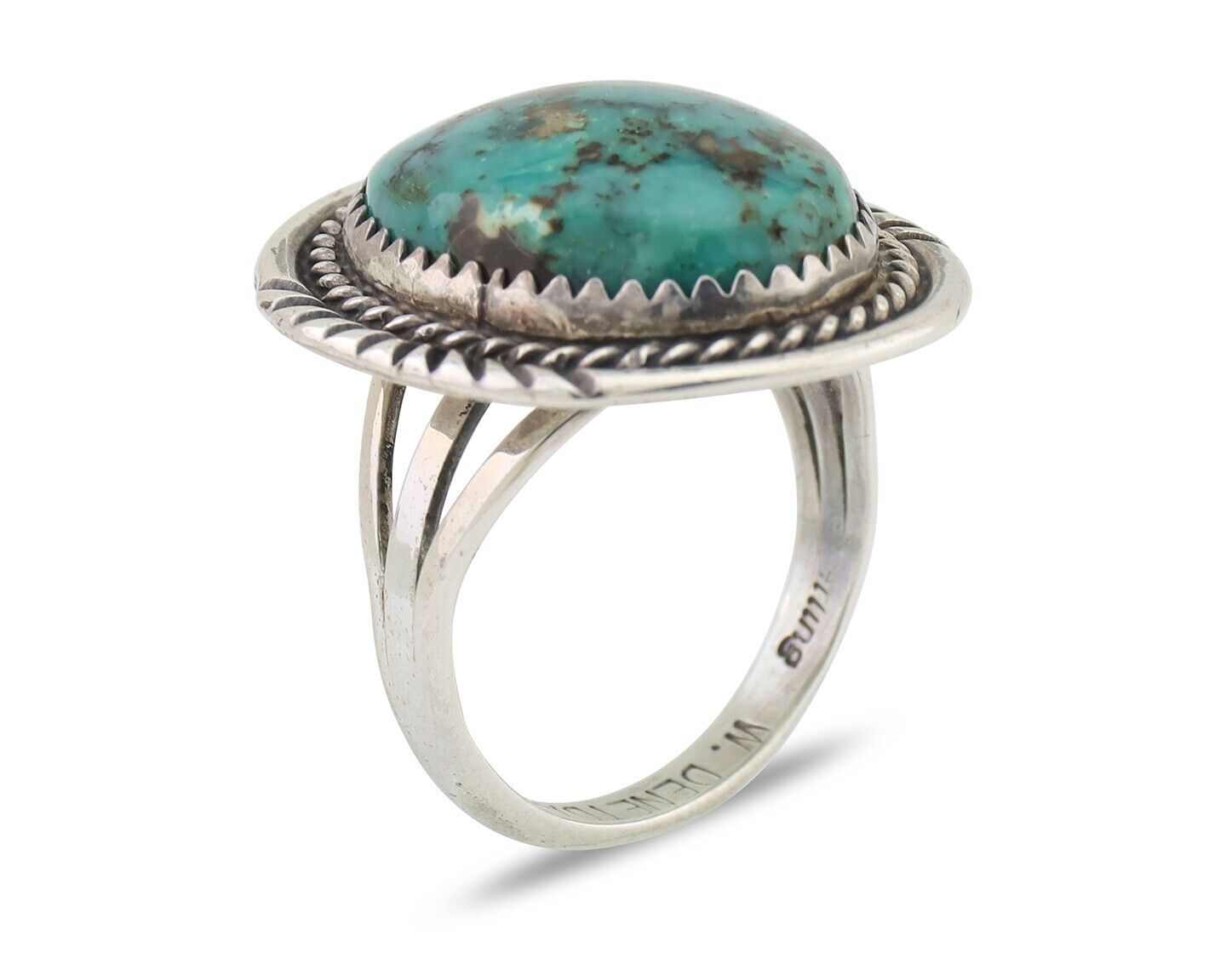 Navajo Ring 925 Silver Turquoise Signed William Denetdale Size 7.25 C.80's