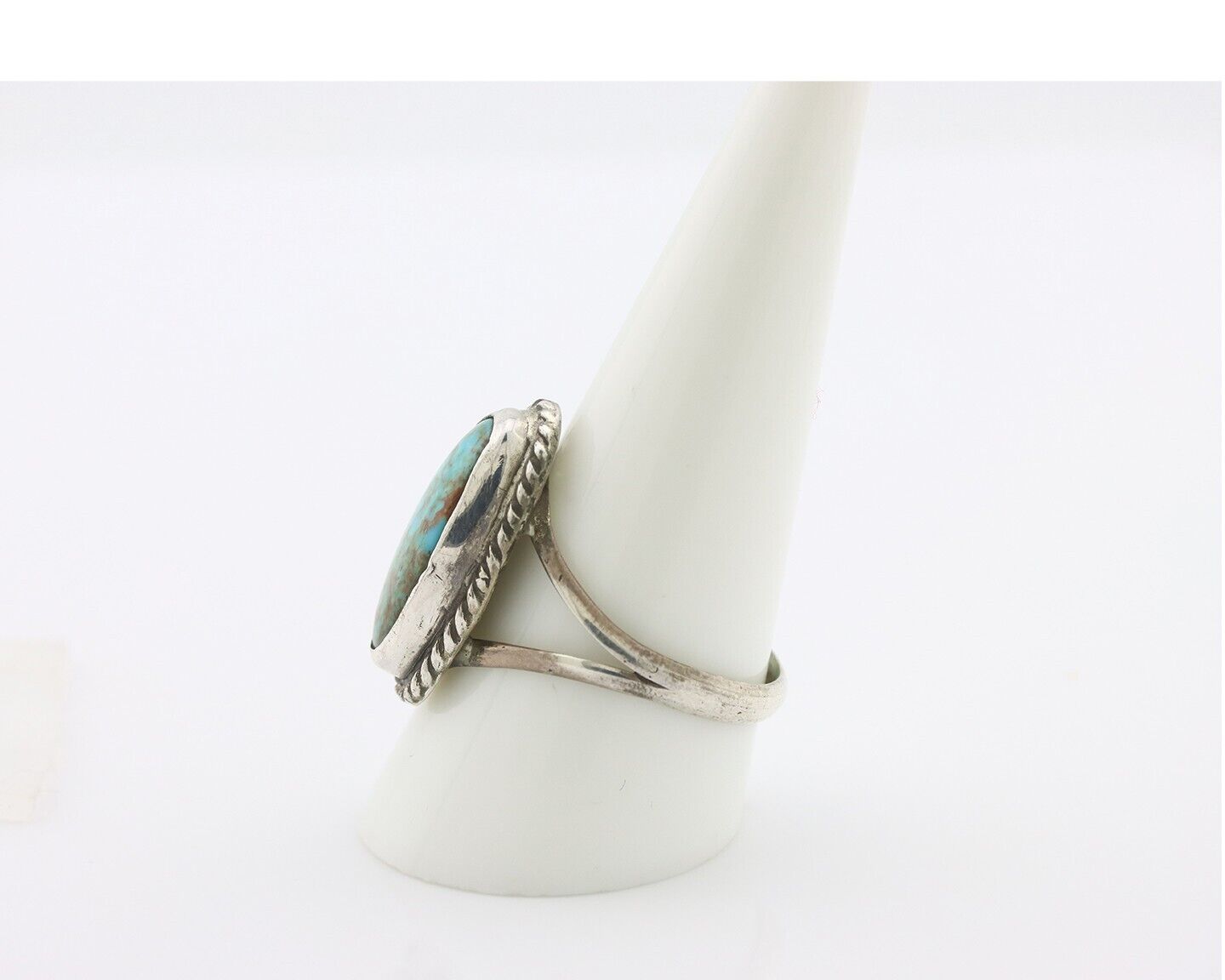 Navajo Ring .925 Silver Natural Kingman Turquoise Native American Signed C.80's