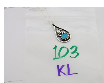 Navajo Necklace 925 Silver Blue Turquoise Artist Signed JASON BAHE C.80's