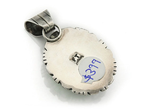 Navajo Pendant 925 Sterling Silver Natural Turquoise Vintage Artist Signed FT