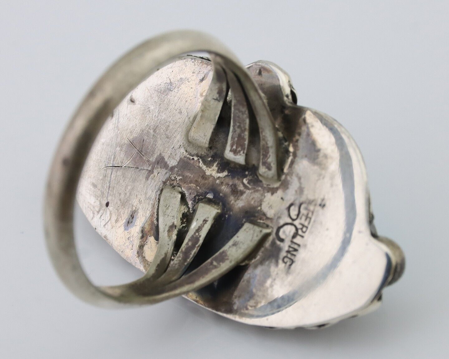 Navajo Ring 925 Silver Sleeping Beauty Turquoise Artist Signed SC C.80's