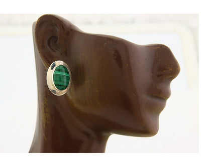 Navajo Earrings 925 Silver Natural Malachite Native American Artist C.80's